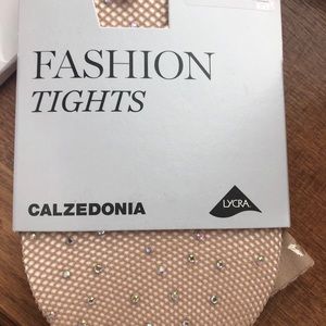 Nude fishnet tights with crystals